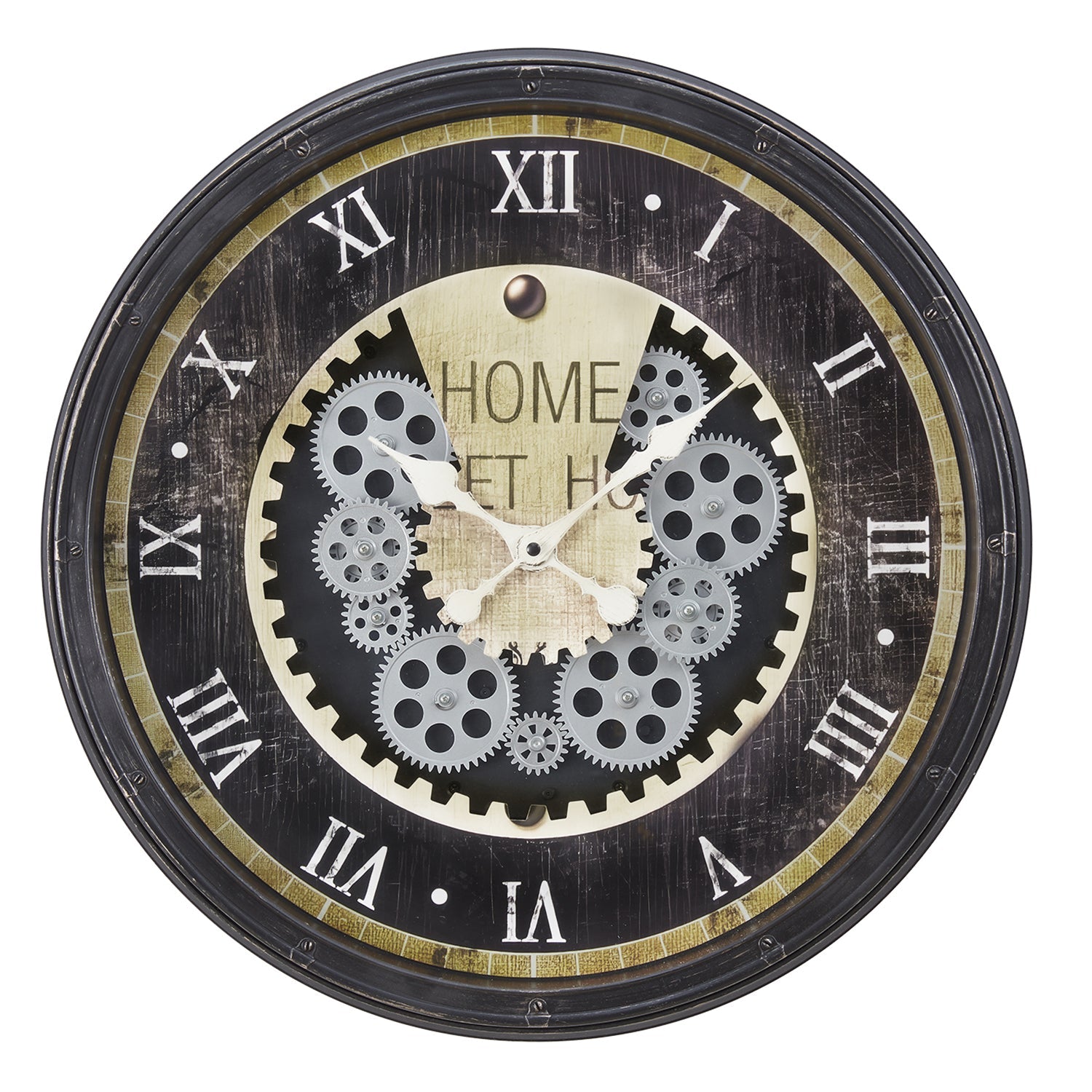 I 9062 - Horloge, 20" Rond, Mécanisme D'engrenage, Horloge Murale, Brun, Transitionnel - Simple Boutique