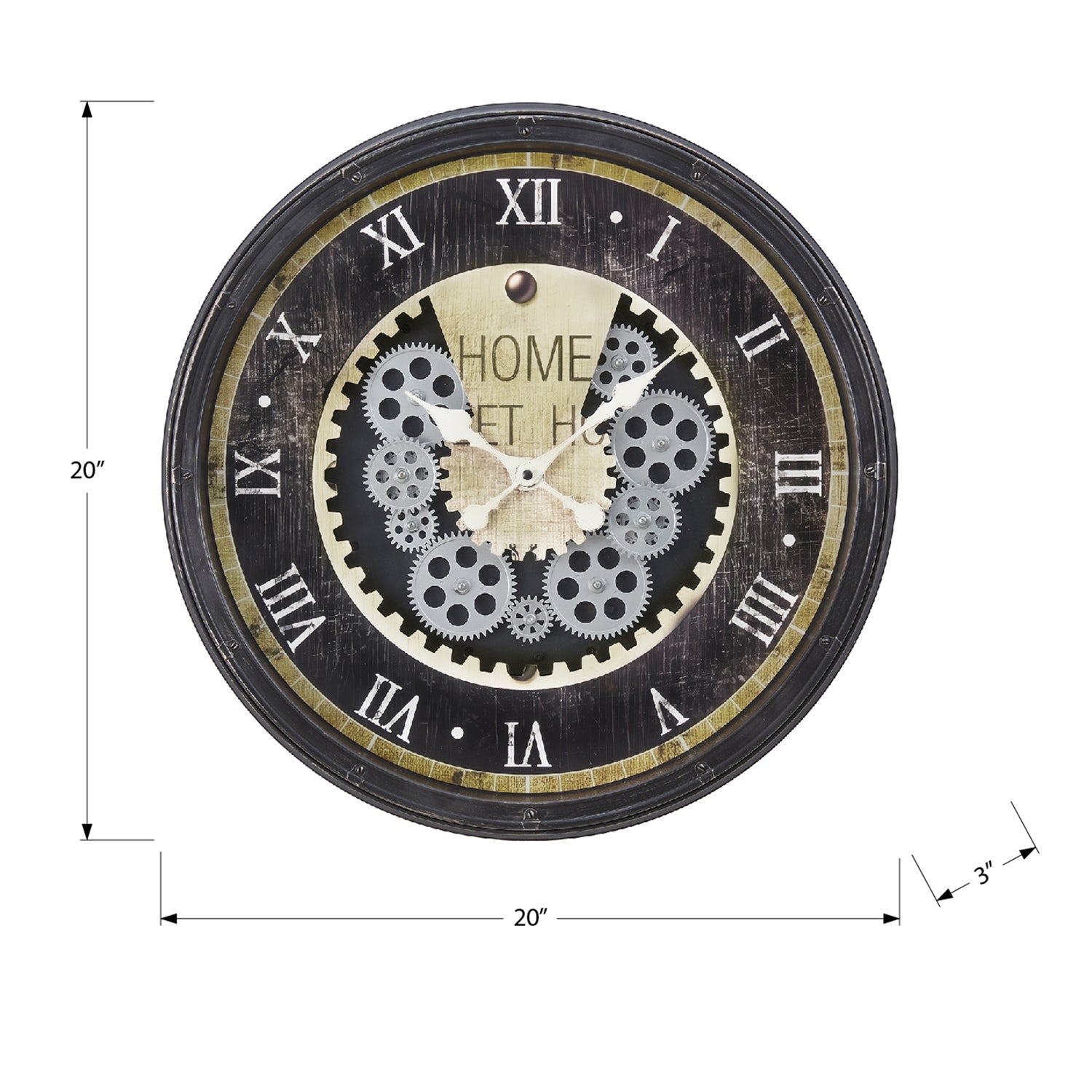I 9062 - Horloge, 20" Rond, Mécanisme D'engrenage, Horloge Murale, Brun, Transitionnel - Simple Boutique