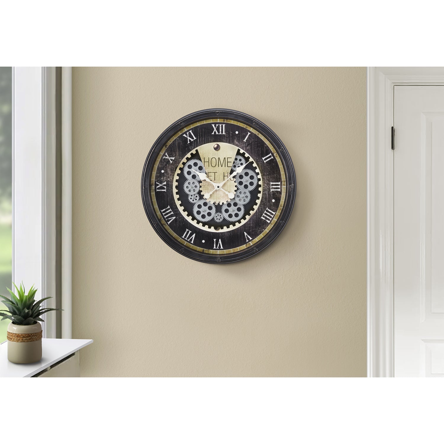I 9062 - Horloge, 20" Rond, Mécanisme D'engrenage, Horloge Murale, Brun, Transitionnel - Simple Boutique