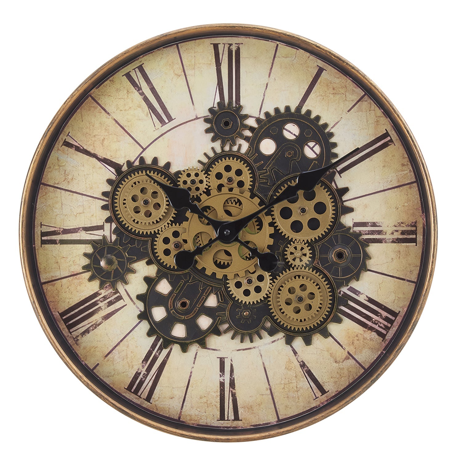 I 9063 - Horloge, 20" Rond, Mécanisme D'engrenage, Horloge Murale, Brun, Transitionnel - Simple Boutique