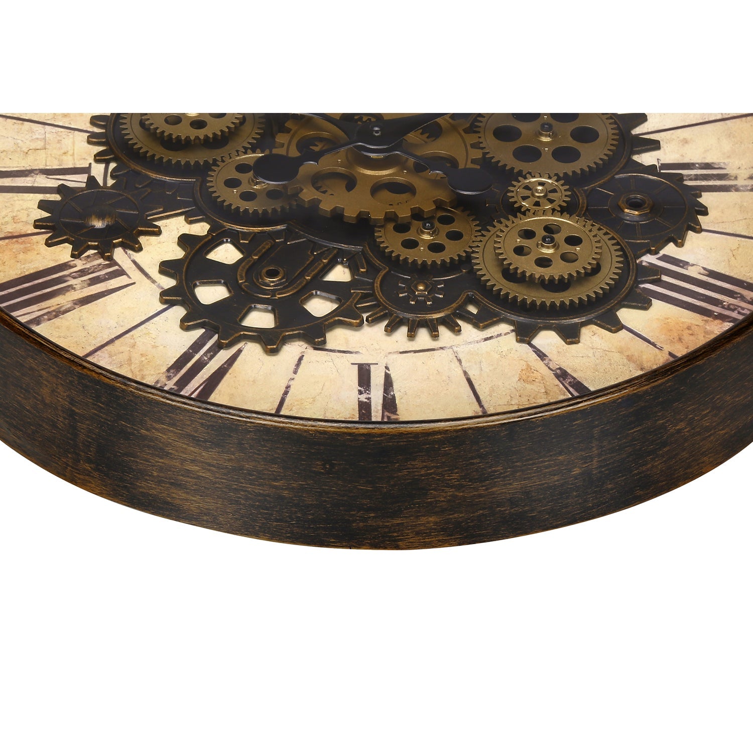 I 9063 - Horloge, 20" Rond, Mécanisme D'engrenage, Horloge Murale, Brun, Transitionnel - Simple Boutique