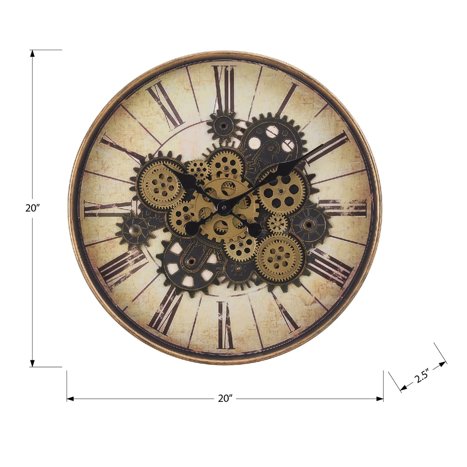 I 9063 - Horloge, 20" Rond, Mécanisme D'engrenage, Horloge Murale, Brun, Transitionnel - Simple Boutique