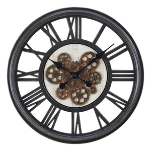 I 9064 - Horloge, 20" Rond, Mécanisme D'engrenage, Horloge Murale, Noir, Transitionnel - Simple Boutique