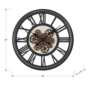 I 9064 - Horloge, 20" Rond, Mécanisme D'engrenage, Horloge Murale, Noir, Transitionnel - Simple Boutique