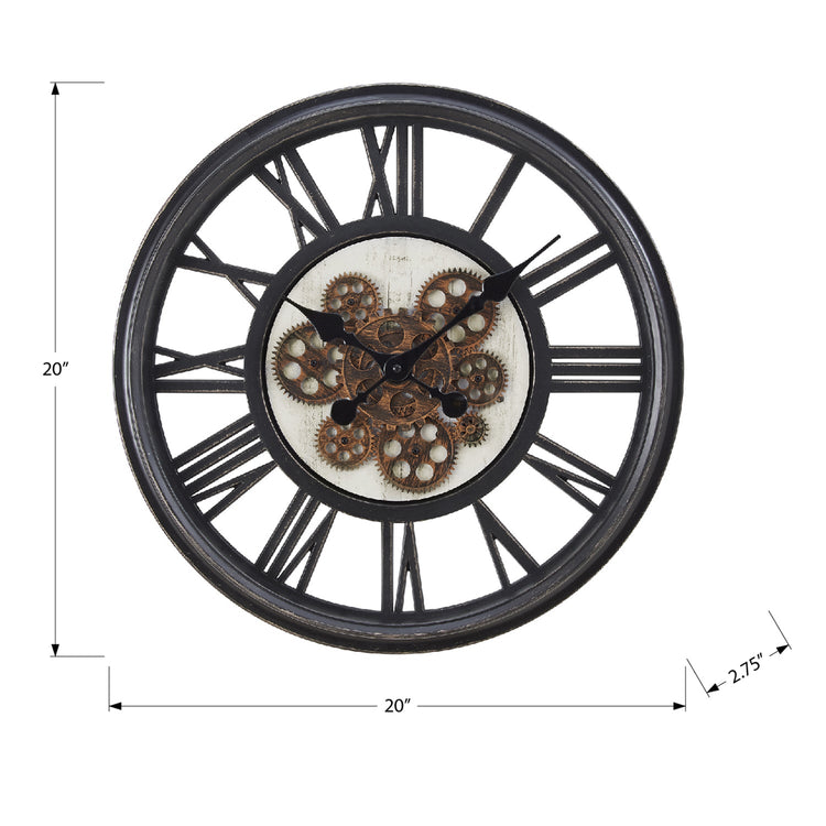 I 9064 - Horloge, 20" Rond, Mécanisme D'engrenage, Horloge Murale, Noir, Transitionnel - Simple Boutique