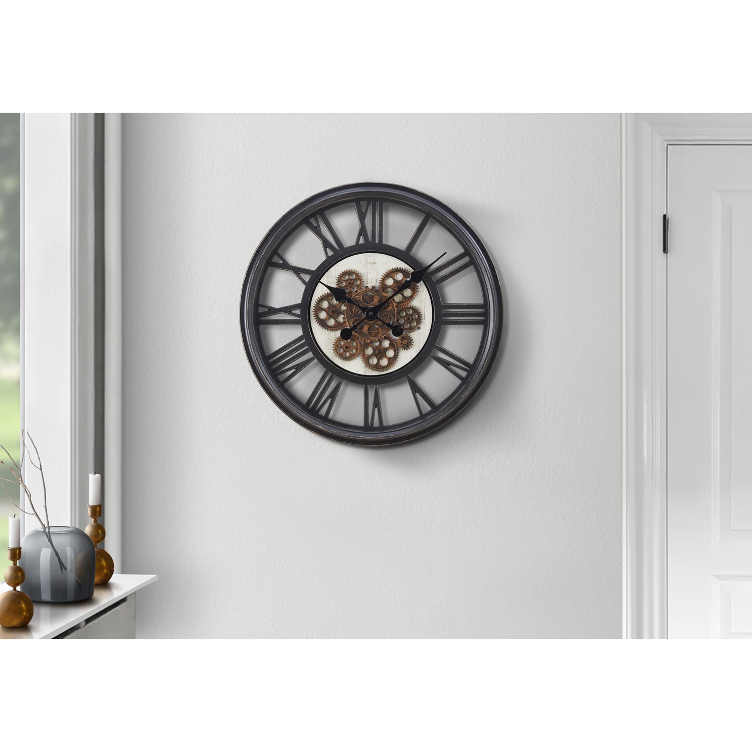 I 9064 - Horloge, 20" Rond, Mécanisme D'engrenage, Horloge Murale, Noir, Transitionnel - Simple Boutique