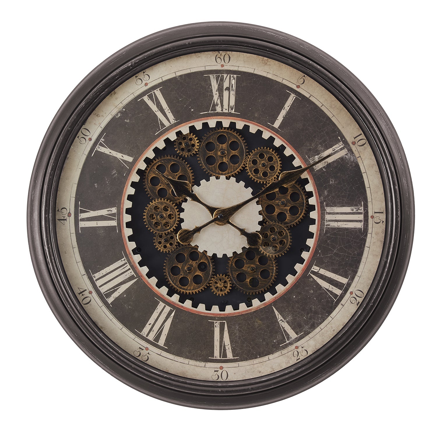 I 9070 - Horloge, 23" Rond, Mécanisme D'engrenage, Horloge Murale, Brun, Transitionnel - Simple Boutique