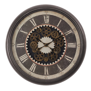 I 9070 - Horloge, 23" Rond, Mécanisme D'engrenage, Horloge Murale, Brun, Transitionnel - Simple Boutique