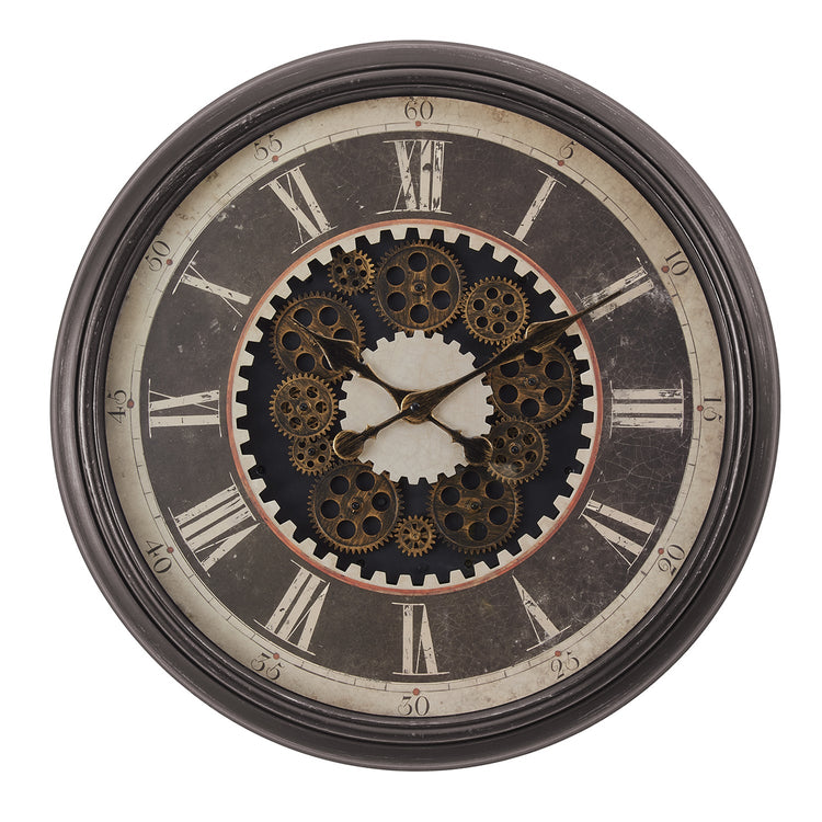 I 9070 - Horloge, 23" Rond, Mécanisme D'engrenage, Horloge Murale, Brun, Transitionnel - Simple Boutique