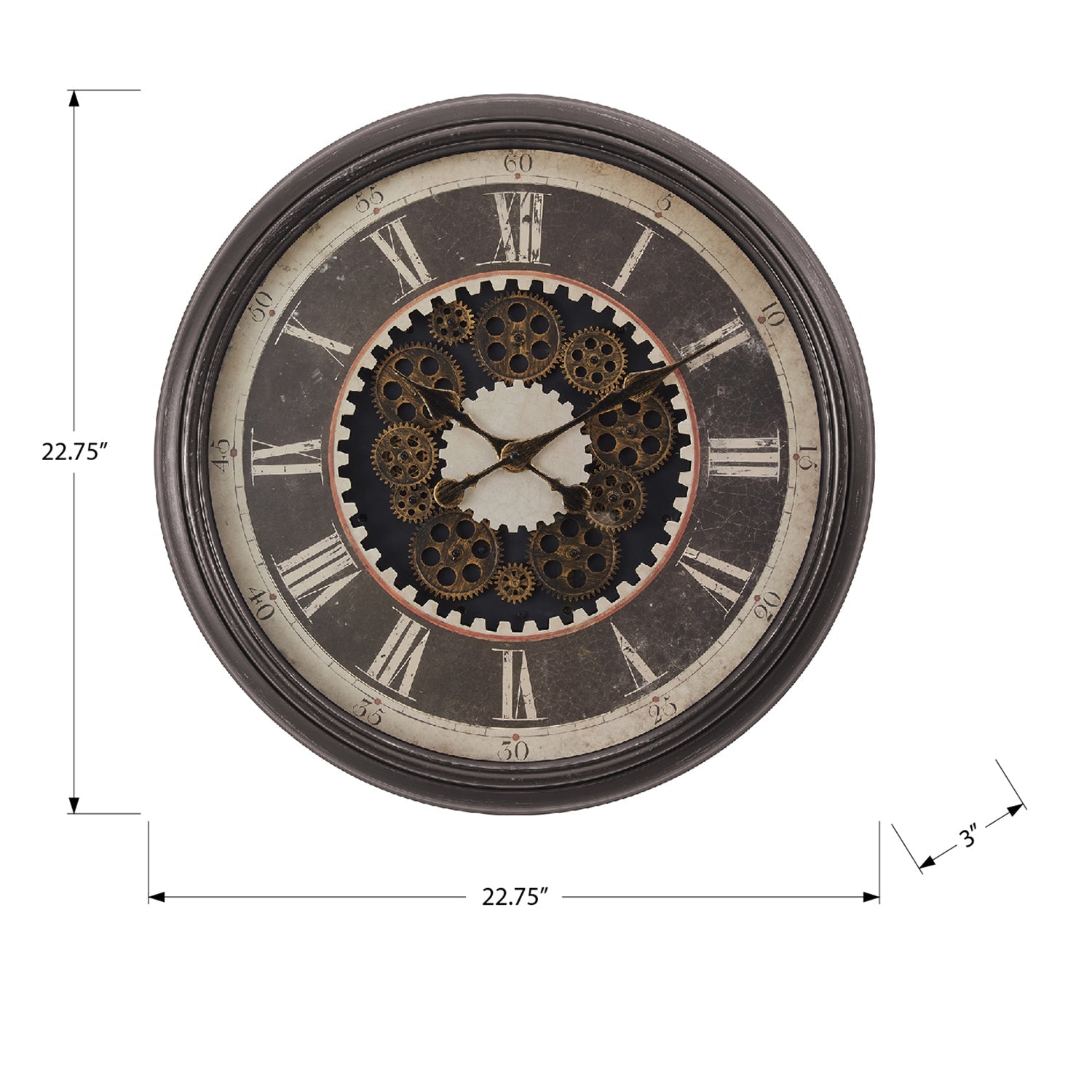 I 9070 - Horloge, 23" Rond, Mécanisme D'engrenage, Horloge Murale, Brun, Transitionnel - Simple Boutique