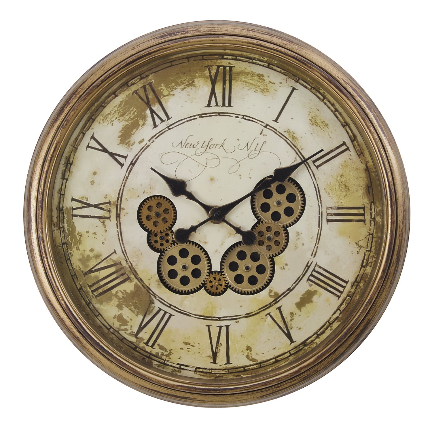 I 9071 - Horloge, 23" Rond, Mécanisme D'engrenage, Horloge Murale, Brun Antique, Transitionnel - Simple Boutique