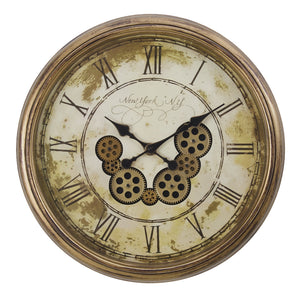 I 9071 - Horloge, 23" Rond, Mécanisme D'engrenage, Horloge Murale, Brun Antique, Transitionnel - Simple Boutique