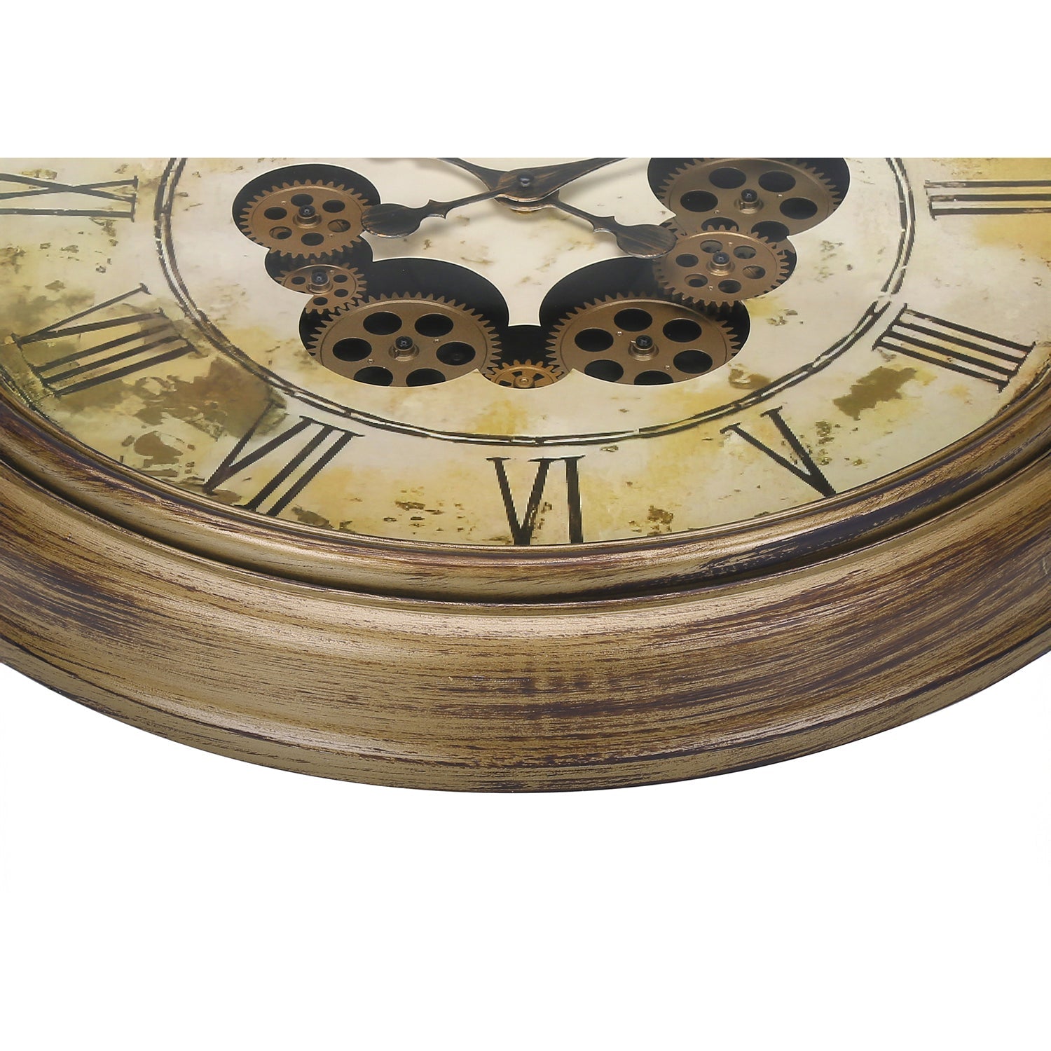 I 9071 - Horloge, 23" Rond, Mécanisme D'engrenage, Horloge Murale, Brun Antique, Transitionnel - Simple Boutique