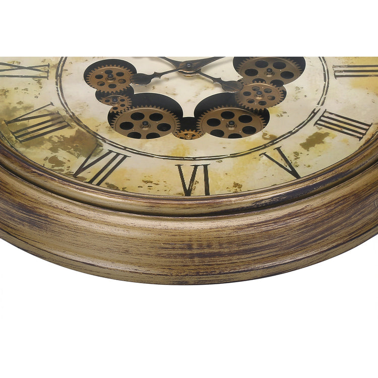 I 9071 - Horloge, 23" Rond, Mécanisme D'engrenage, Horloge Murale, Brun Antique, Transitionnel - Simple Boutique