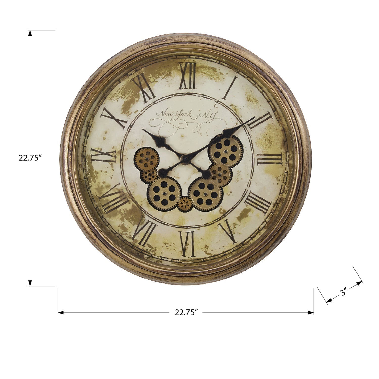 I 9071 - Horloge, 23" Rond, Mécanisme D'engrenage, Horloge Murale, Brun Antique, Transitionnel - Simple Boutique