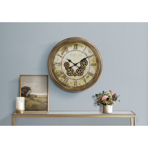 I 9071 - Horloge, 23" Rond, Mécanisme D'engrenage, Horloge Murale, Brun Antique, Transitionnel - Simple Boutique