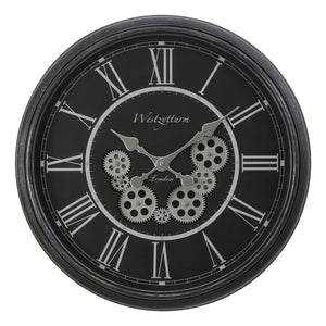 I 9072 - Horloge, 23" Rond, Mécanisme D'engrenage, Horloge Murale, Noir, Transitionnel - Simple Boutique
