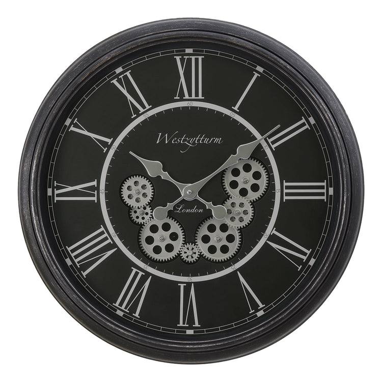 I 9072 - Horloge, 23" Rond, Mécanisme D'engrenage, Horloge Murale, Noir, Transitionnel - Simple Boutique