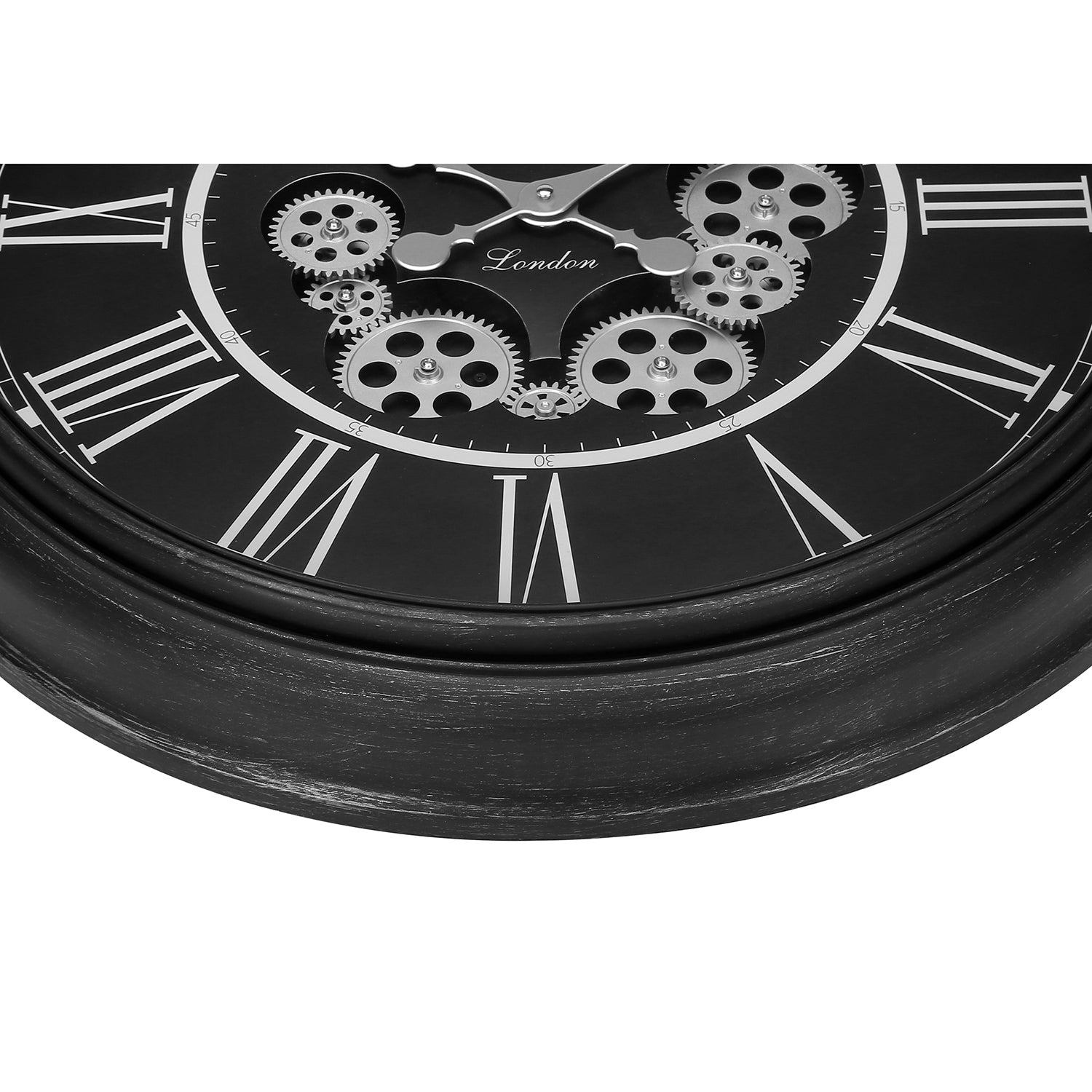 I 9072 - Horloge, 23" Rond, Mécanisme D'engrenage, Horloge Murale, Noir, Transitionnel - Simple Boutique