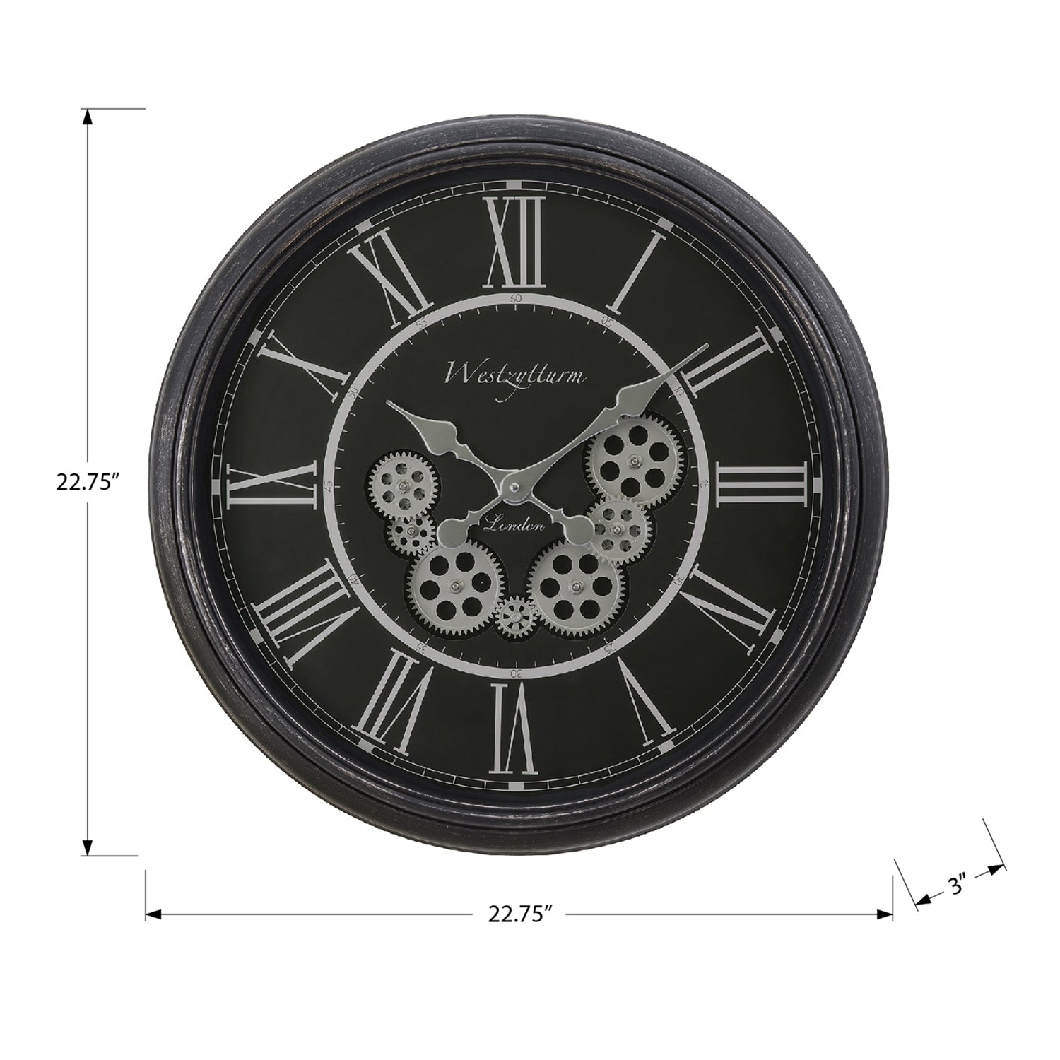 I 9072 - Horloge, 23" Rond, Mécanisme D'engrenage, Horloge Murale, Noir, Transitionnel - Simple Boutique