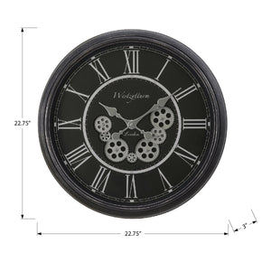 I 9072 - Horloge, 23" Rond, Mécanisme D'engrenage, Horloge Murale, Noir, Transitionnel - Simple Boutique