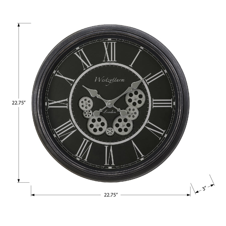 I 9072 - Horloge, 23" Rond, Mécanisme D'engrenage, Horloge Murale, Noir, Transitionnel - Simple Boutique
