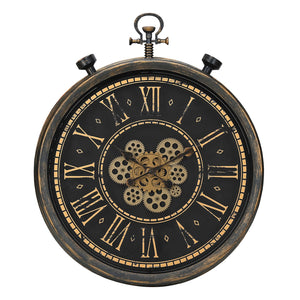 I 9073 - Horloge, 24" Rond, Mécanisme D'engrenage, Horloge Murale, Brun, Transitionnel - Simple Boutique