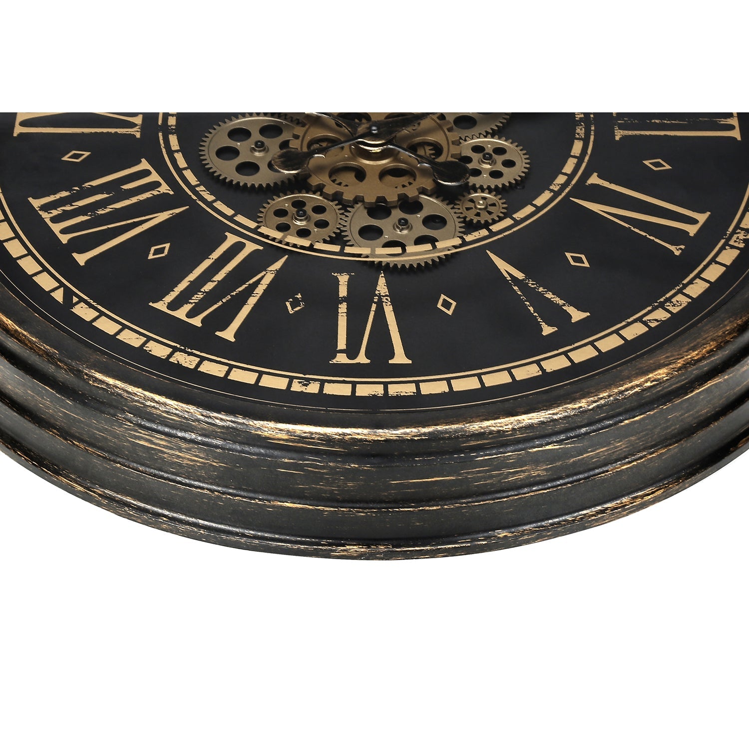 I 9073 - Horloge, 24" Rond, Mécanisme D'engrenage, Horloge Murale, Brun, Transitionnel - Simple Boutique