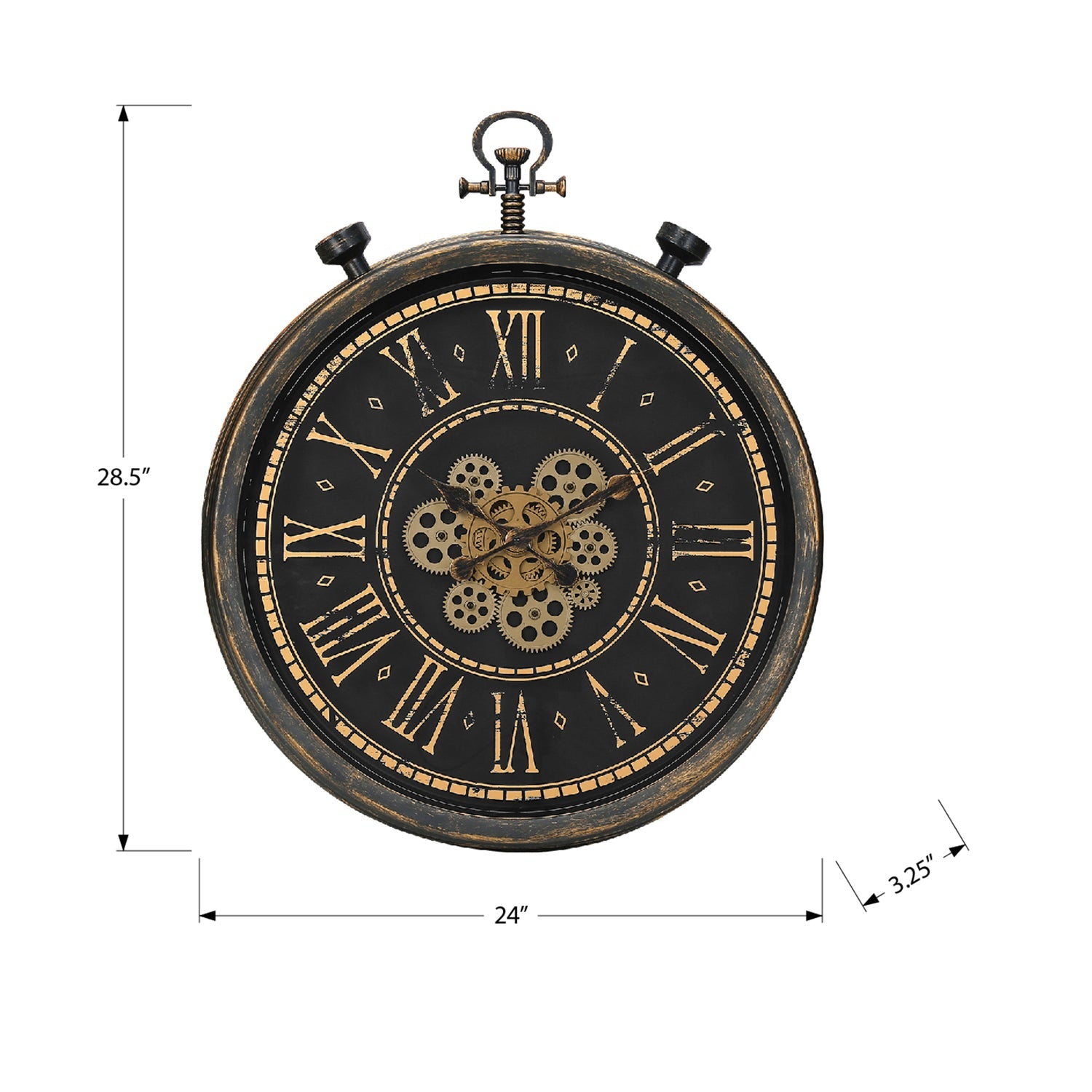 I 9073 - Horloge, 24" Rond, Mécanisme D'engrenage, Horloge Murale, Brun, Transitionnel - Simple Boutique