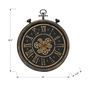 I 9073 - Horloge, 24" Rond, Mécanisme D'engrenage, Horloge Murale, Brun, Transitionnel - Simple Boutique