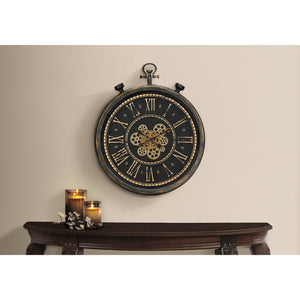 I 9073 - Horloge, 24" Rond, Mécanisme D'engrenage, Horloge Murale, Brun, Transitionnel - Simple Boutique