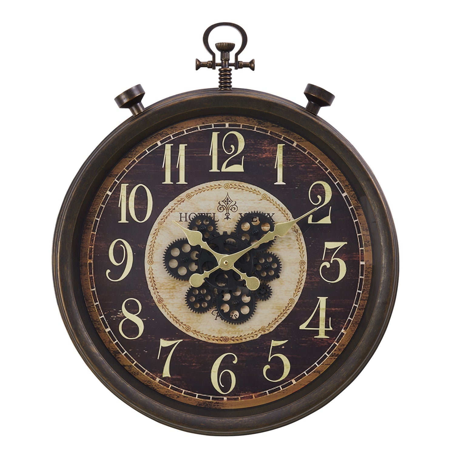 I 9074 - Horloge, 24" Rond, Mécanisme D'engrenage, Horloge Murale, Brun, Traditionnel - Simple Boutique