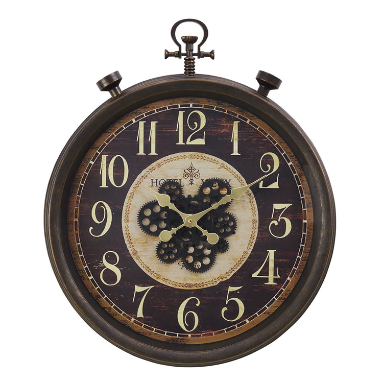 I 9074 - Horloge, 24" Rond, Mécanisme D'engrenage, Horloge Murale, Brun, Traditionnel - Simple Boutique