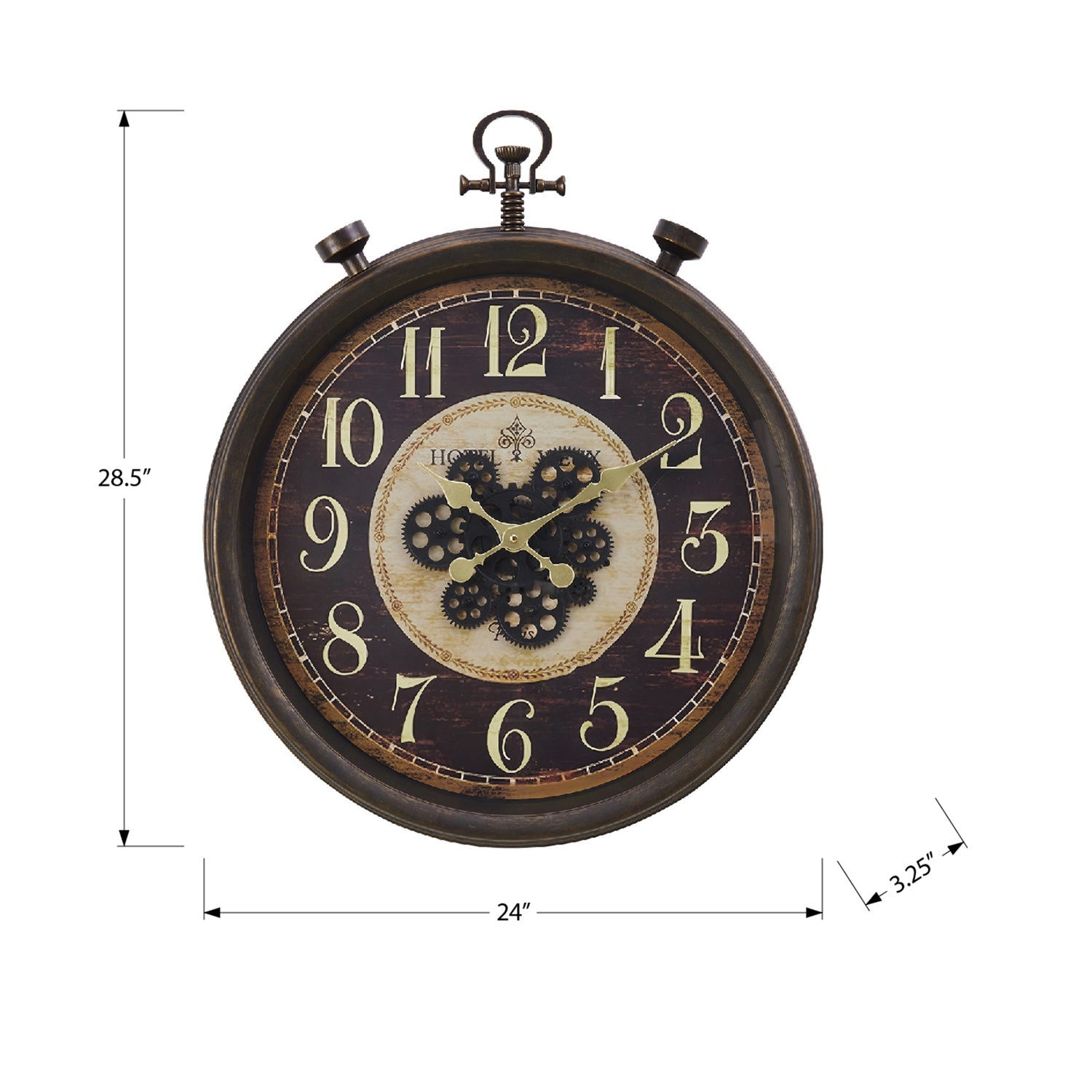 I 9074 - Horloge, 24" Rond, Mécanisme D'engrenage, Horloge Murale, Brun, Traditionnel - Simple Boutique