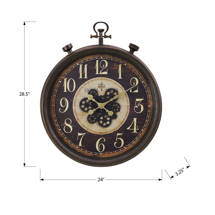 I 9074 - Horloge, 24" Rond, Mécanisme D'engrenage, Horloge Murale, Brun, Traditionnel - Simple Boutique