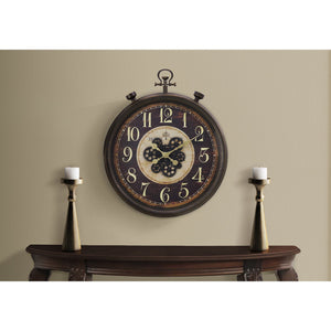 I 9074 - Horloge, 24" Rond, Mécanisme D'engrenage, Horloge Murale, Brun, Traditionnel - Simple Boutique