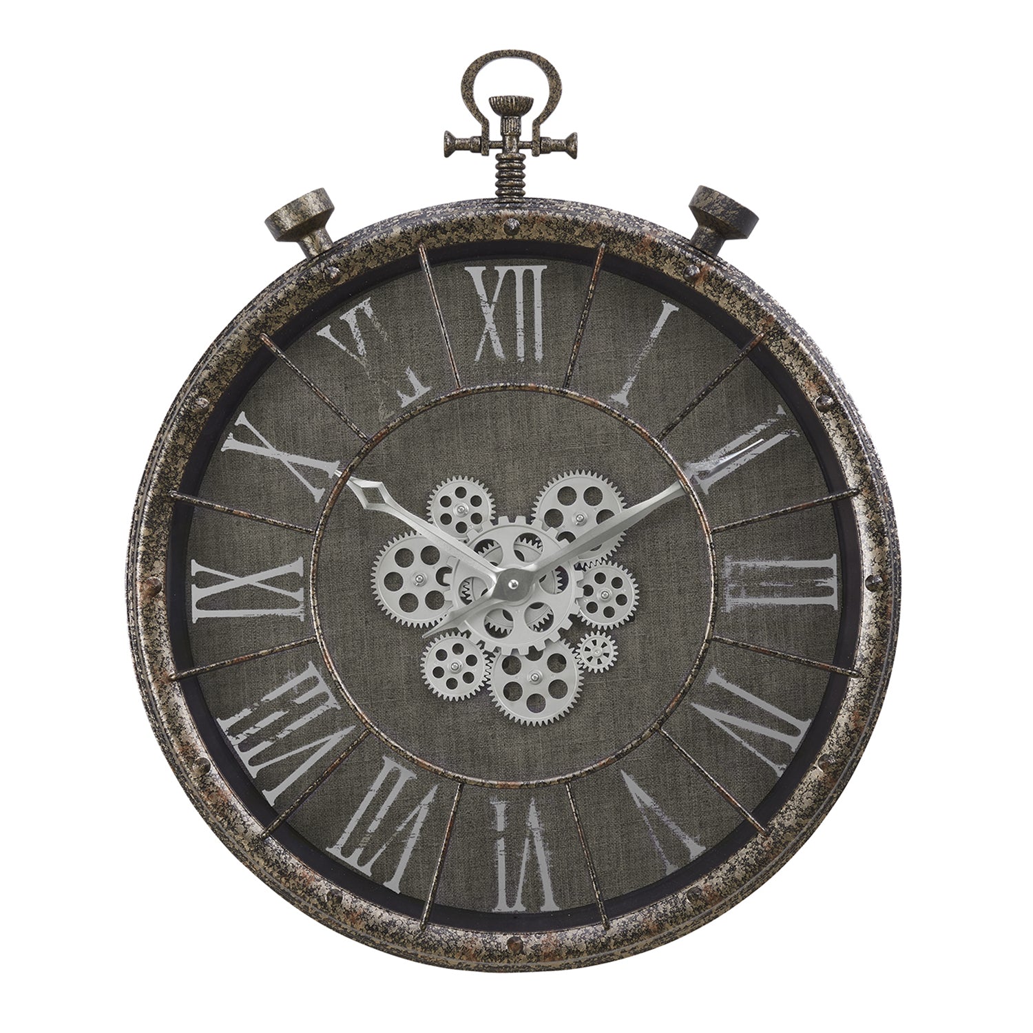 I 9075 - Horloge, 24" Rond, Mécanisme D'engrenage, Horloge Murale, Gris, Transitionnel - Simple Boutique