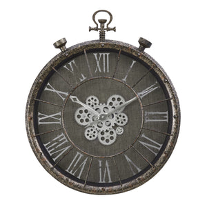 I 9075 - Horloge, 24" Rond, Mécanisme D'engrenage, Horloge Murale, Gris, Transitionnel - Simple Boutique