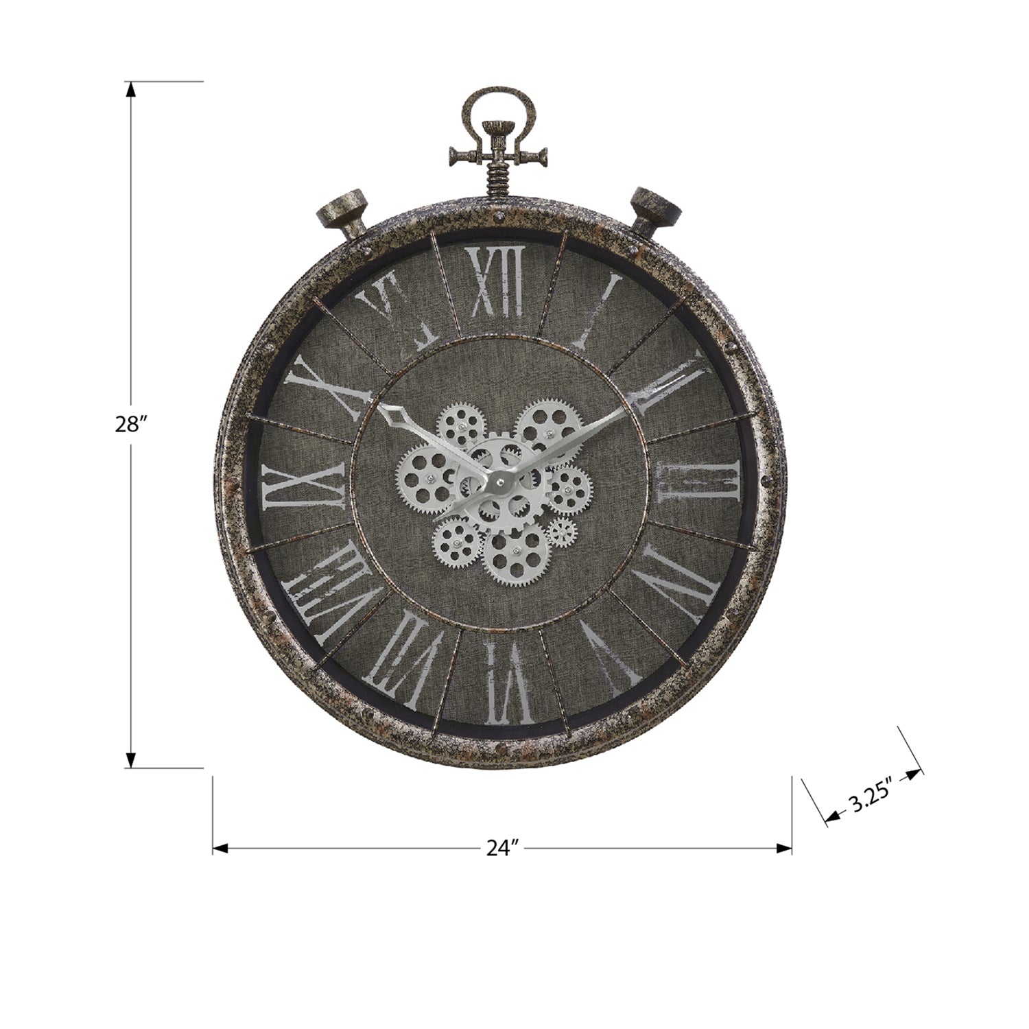 I 9075 - Horloge, 24" Rond, Mécanisme D'engrenage, Horloge Murale, Gris, Transitionnel - Simple Boutique