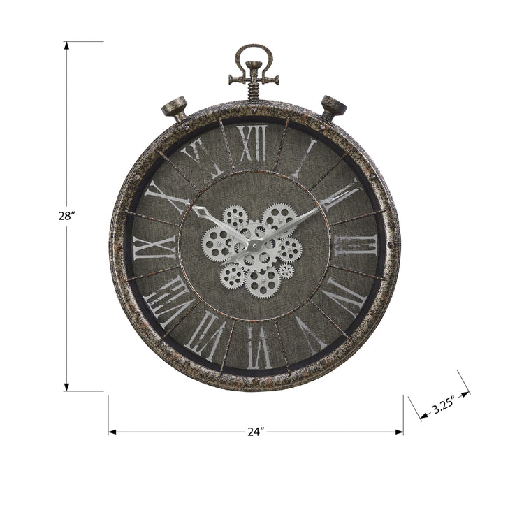I 9075 - Horloge, 24" Rond, Mécanisme D'engrenage, Horloge Murale, Gris, Transitionnel - Simple Boutique