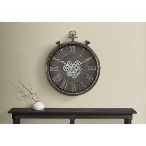 I 9075 - Horloge, 24" Rond, Mécanisme D'engrenage, Horloge Murale, Gris, Transitionnel - Simple Boutique
