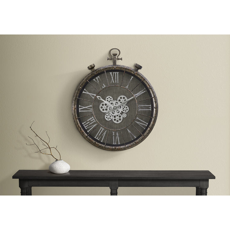 I 9075 - Horloge, 24" Rond, Mécanisme D'engrenage, Horloge Murale, Gris, Transitionnel - Simple Boutique