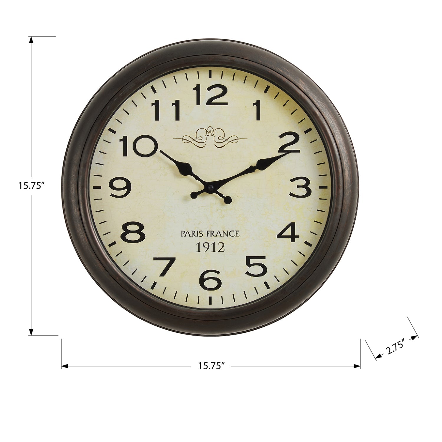 I 9080 - Horloge, 16" Rond, Horloge Murale, Brun Antique, Transitionnel - Simple Boutique