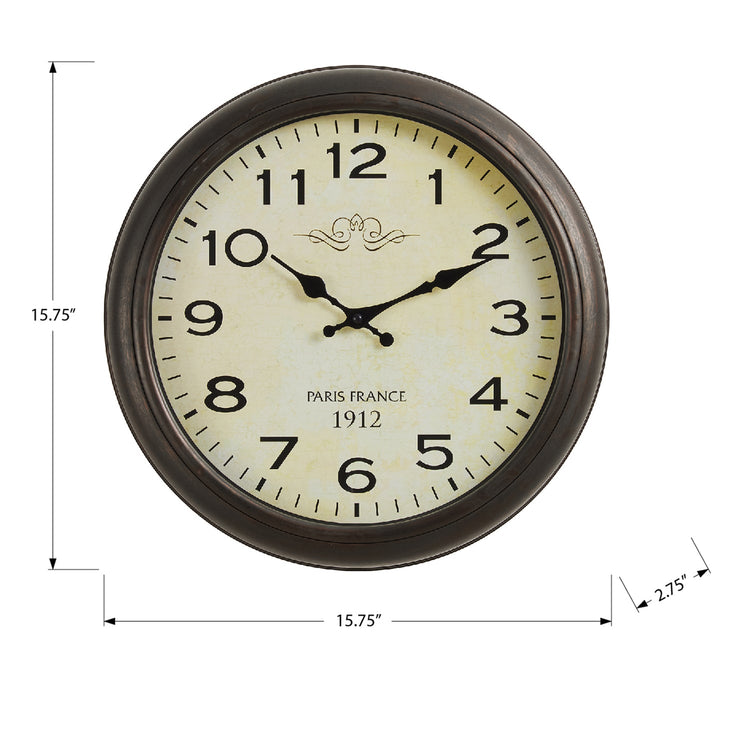 I 9080 - Horloge, 16" Rond, Horloge Murale, Brun Antique, Transitionnel - Simple Boutique