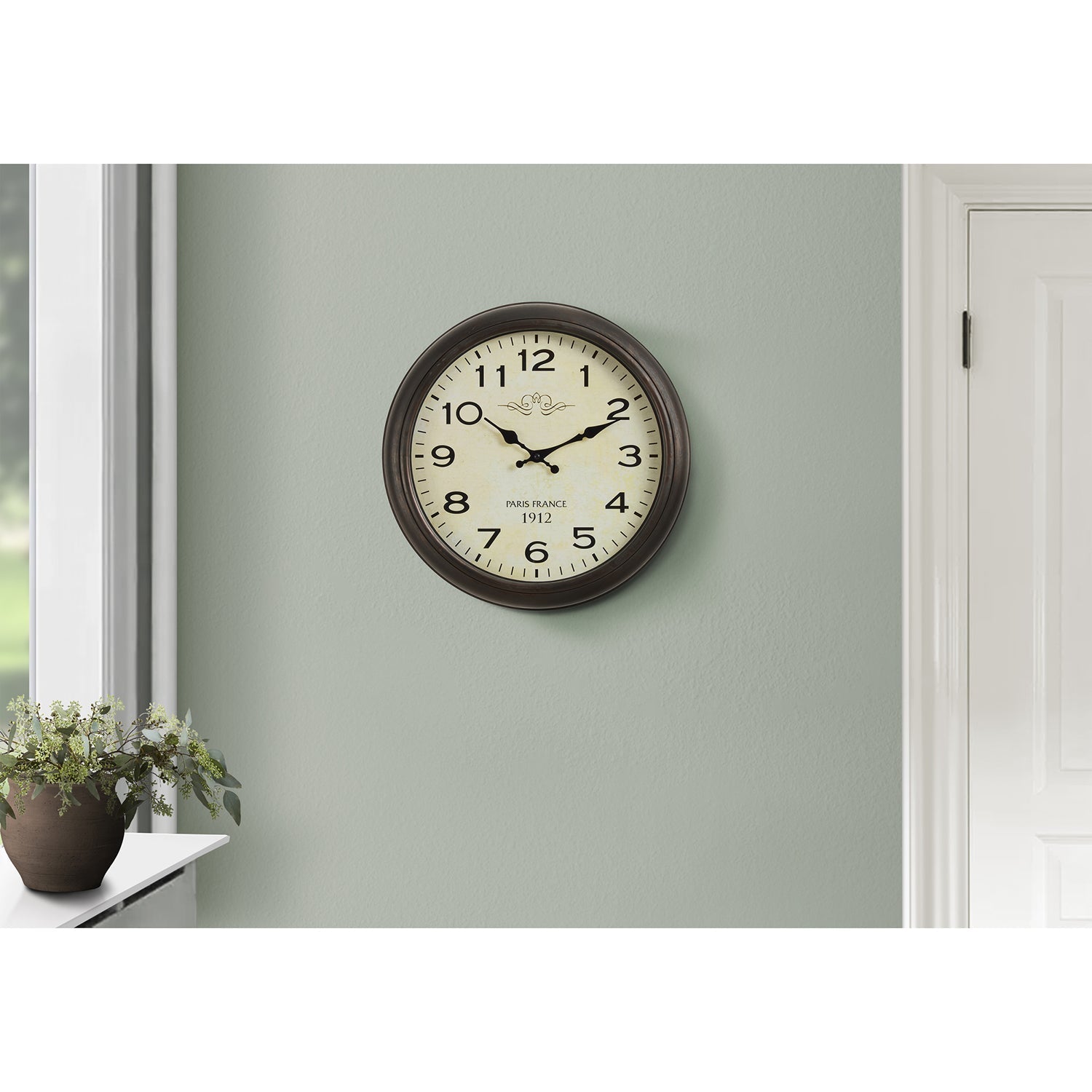 I 9080 - Horloge, 16" Rond, Horloge Murale, Brun Antique, Transitionnel - Simple Boutique