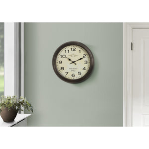 I 9080 - Horloge, 16" Rond, Horloge Murale, Brun Antique, Transitionnel - Simple Boutique