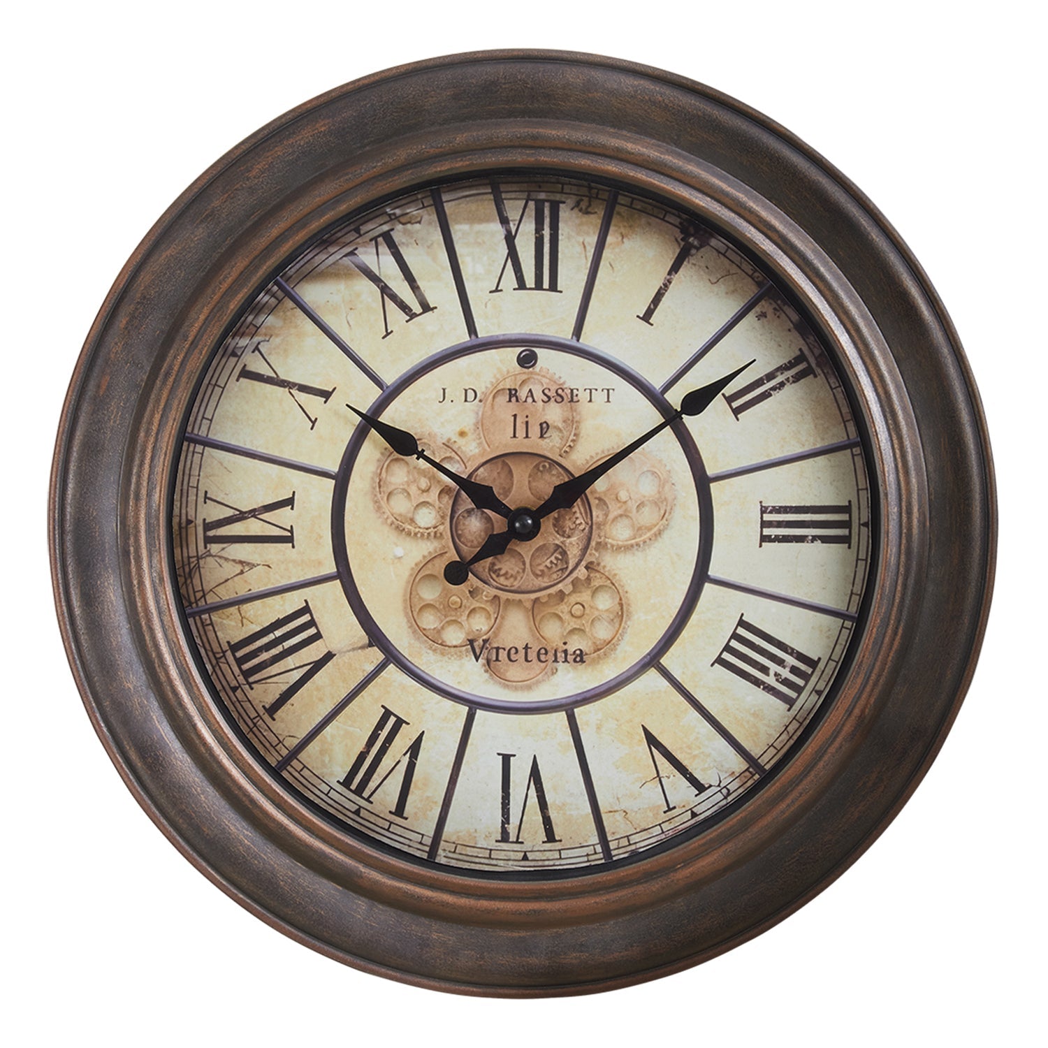 I 9081 - Horloge, 16" Rond, Horloge Murale, Brun Antique, Transitionnel - Simple Boutique