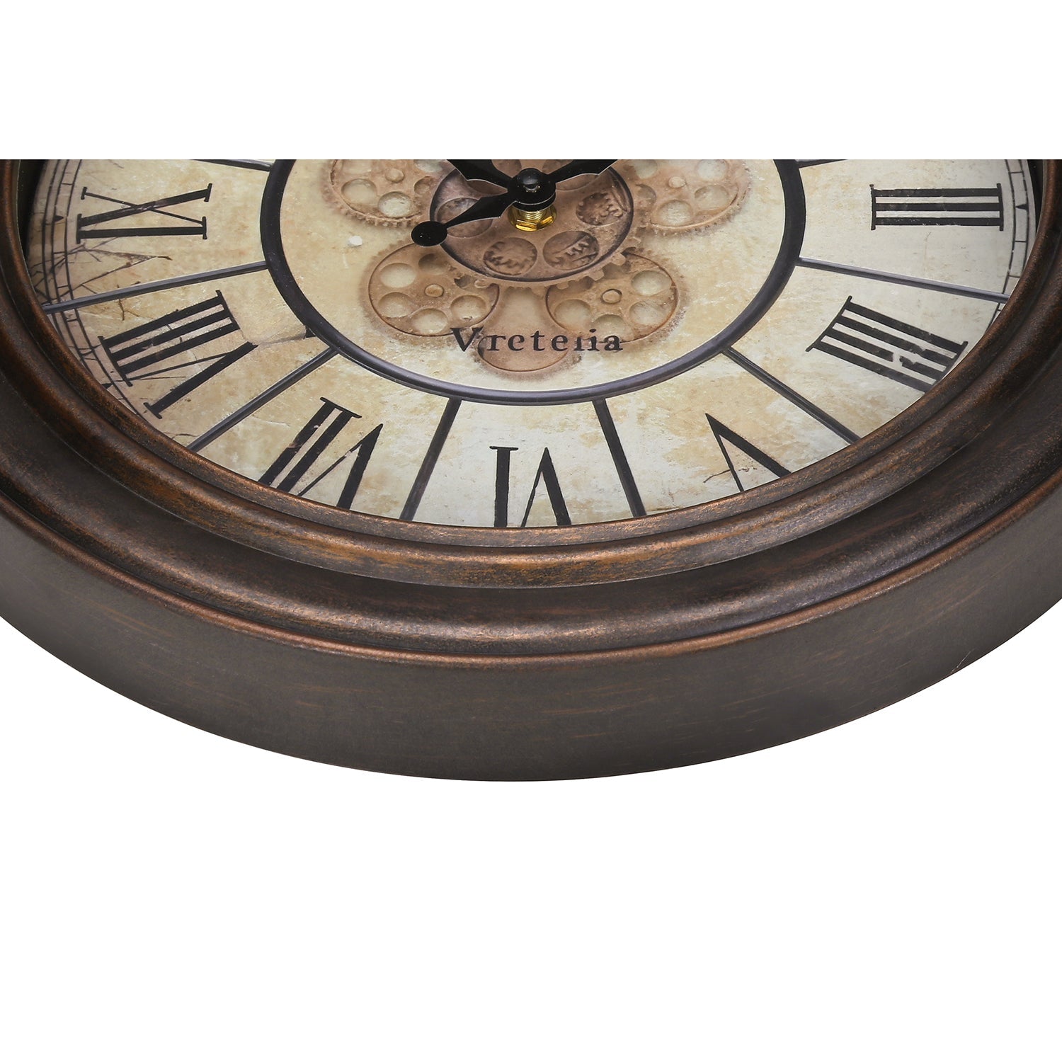 I 9081 - Horloge, 16" Rond, Horloge Murale, Brun Antique, Transitionnel - Simple Boutique