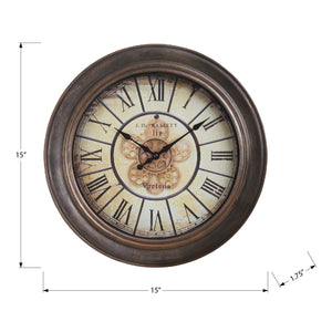 I 9081 - Horloge, 16" Rond, Horloge Murale, Brun Antique, Transitionnel - Simple Boutique