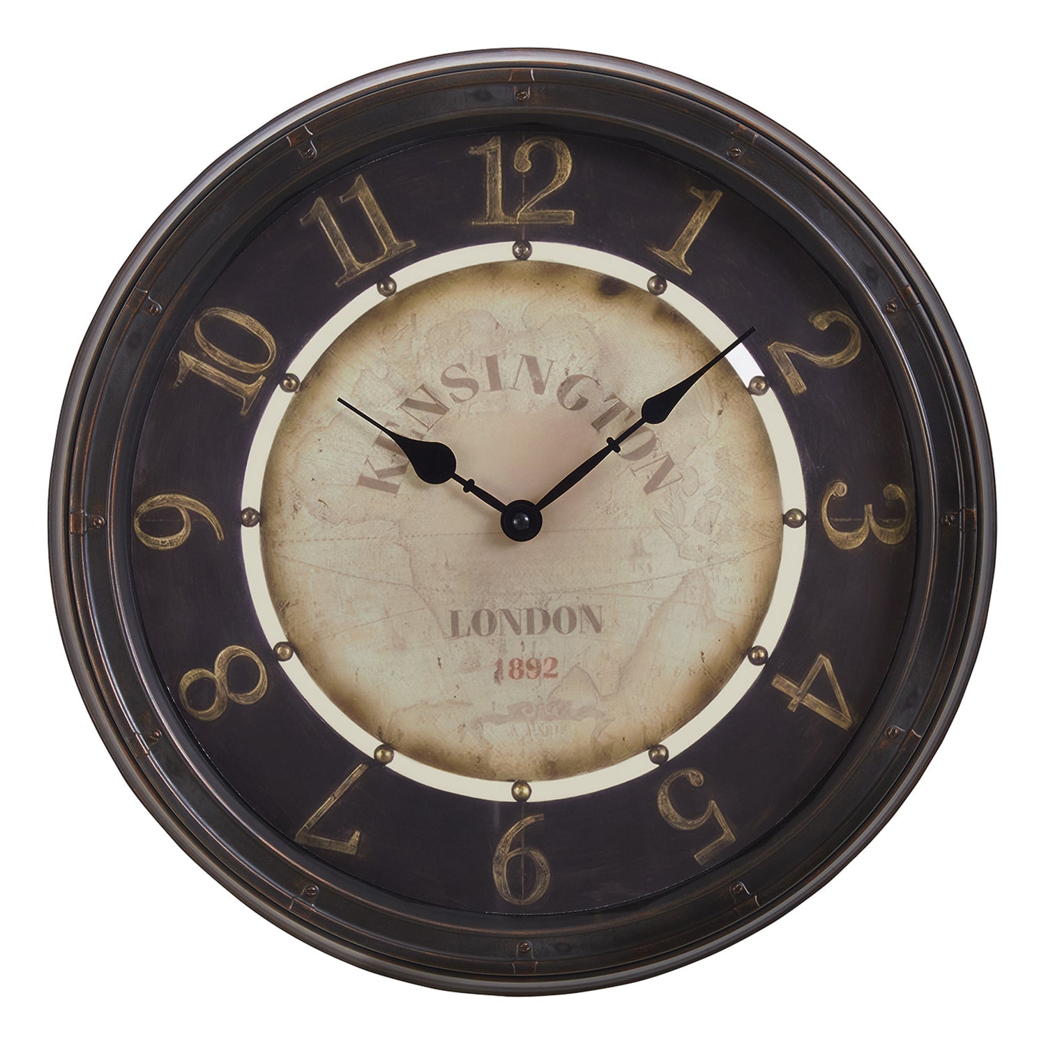 I 9082 - Horloge, 16" Rond, Horloge Murale, Brun Antique, Transitionnel - Simple Boutique